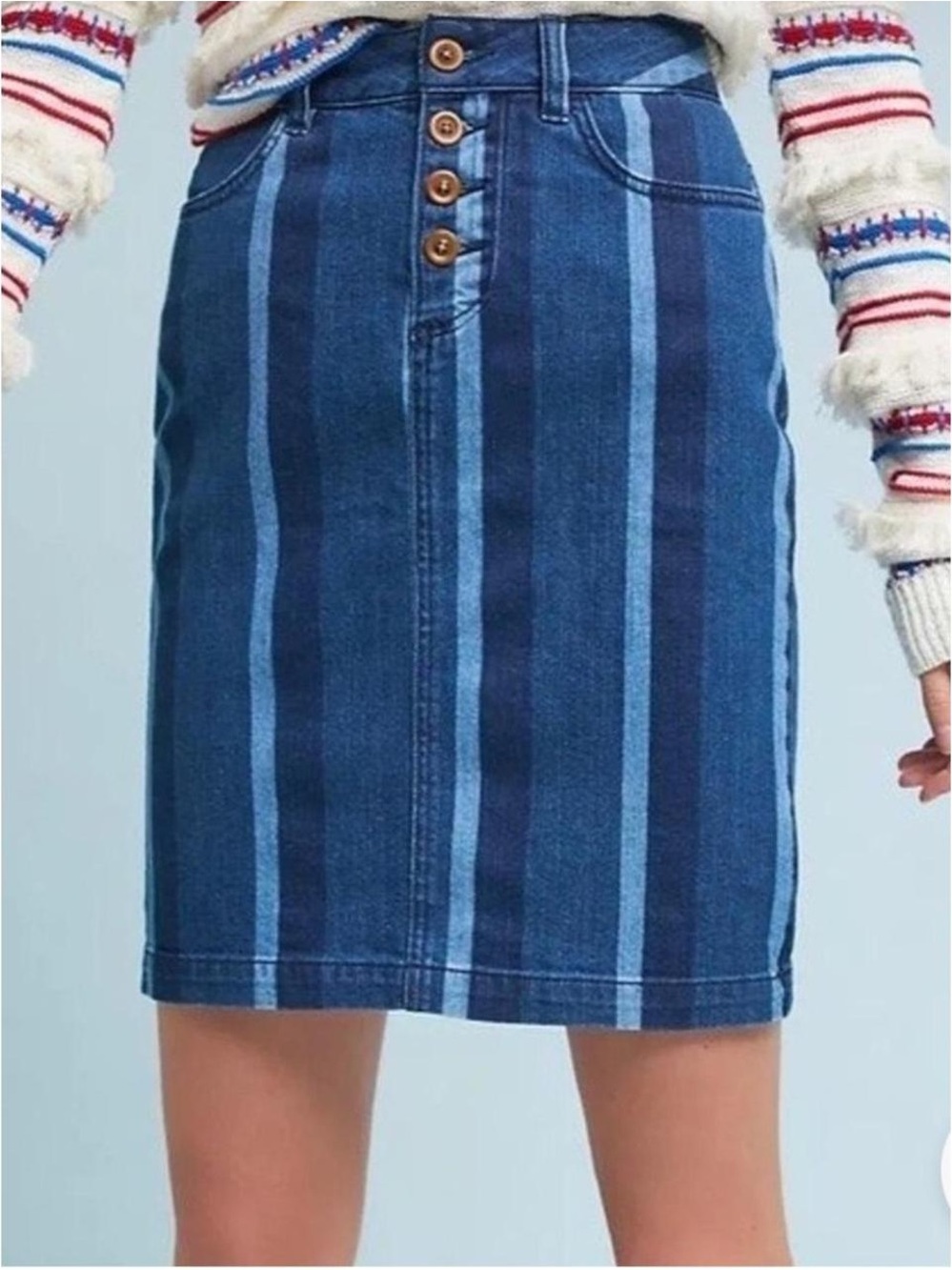 Anthropologie Skirts Maeve By Anthropologie Striped Denim Pencil Skirt Size 0 XS